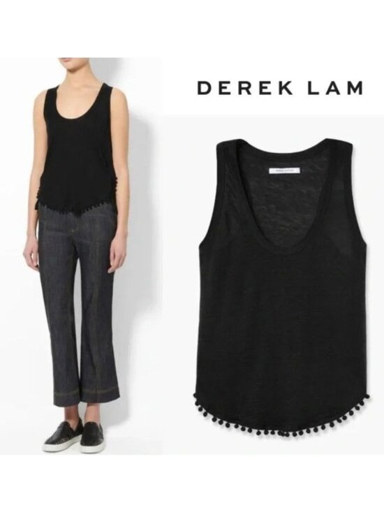 Derek Lamb Tops - Derek Lam Pom Pom Tank Black Racerback Top Size S NWT $195